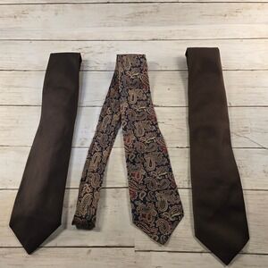 Ketch Mens Necktie Lot of 3 Brown Twill & Navy Burgundy Paisley Silk Blend Ties
